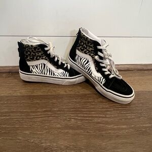 Vans Girls Animal Mix Sk8 High Top Sneakers, Cheetah, Zebra, Sz 2.5, Zip Back